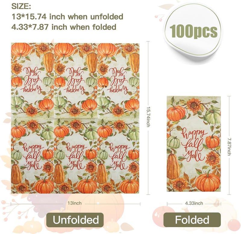 Tamone 100PCS 3-Ply Thanksgiving Napkins - Sunflower and Pumpkin Thanksgiving Paper Napkins Disposable - Premium Quality Dinner Napkins Soft and Absorbent - Image 2